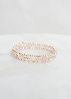 "❖Lyla | Brooke | Claire❖ * Your new favorite bracelets! Delicate and minimalistic, perfect for stacking! ‣ This listing is for a single bracelet or stack of three. ‣ Buy more, save more - applied at checkout      * 3 10% off      * 5, 15% off      * 7, 20% off ‣ These bracelets features: * 4mm Gemstones * 3mm 14k Gold Filled Beads  * 1-5mm 14k Gold Filled Bead *Beads in varying order according to bracelet selection labeled in photos* Julisa Bracelets Feature:  ‣ Tight/Sturdy elastic, pre-stretched to prevent bracelet from stretching out ‣ Sizing according to wrist size ‣Sizing Tips:  Please measure your wrist for the best fit!  *Using a soft tape measure/string, measure around your wrist, above the wrist bone *Add length according to your desired fit:       * 0\" - fitted, snug      * .25 Good Bracelet Stack, Bead Bracelet Stack Ideas, Dainty 14k Gold Stackable Bracelets, Everyday Hand-strung 14k Gold-filled Bracelets, Everyday 14k Gold Filled Hand-strung Bracelets, Everyday 14k Gold-filled Hand-strung Bracelets, Dainty Stackable Beaded Bracelets In 14k Gold, Dainty Stackable 14k Gold-filled Bracelets, Dainty Stackable 14k Gold Beaded Bracelets