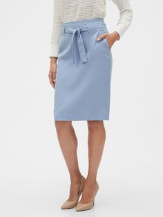 Chambray Tie-Waist Pencil Skirt | Banana Republic Factory Grey Pleated Skirt, Brown Pencil Skirt, Pencil Skirt Casual, Business Skirt, Overlay Skirt, Striped Skirt Pencil, Plaid Pencil Skirt, Stretchy Skirt, Stretch Pencil Skirt