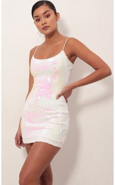 Party dresses > Glisten Bodycon Dress in White Iridescent White Dresses Sparkly, White Sparkly Hoco Dress Short, Bat Mitzvah Guest Dresses, Summer Homecoming Sequin Shimmer Dress, Summer Homecoming Sequin Dress With Shimmer, Glamorous Sequin Shimmer Dress For Spring, Glamorous Sequin Dress With Shimmer For Spring, Mini Length Sequin Dress With Shimmer For Prom, Disco Glitter Sequin Dress For Night Out