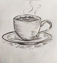 a drawing of a coffee cup on a saucer