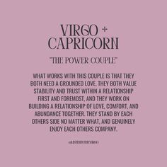 the quote for virgo and capricorn is shown in black on a pink background