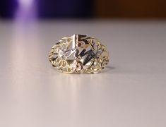 a close up of a ring on a table