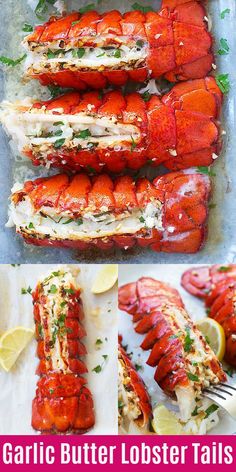 the lobster is cooked and ready to be eaten with lemons, parsley and garlic