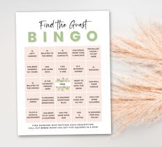 a pink and green printable wedding game with the words find the guest bingo on it