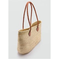 Large, Natural fiber fabric, Double handle, Shoulder strap, Knot closure, Contrast detail Leather Strap Sandals, Fibre And Fabric, Mango Outlet, Leather Cuts, Natural Fibre, Strap Sandals Women, Leather Bag Women, Basket Bag, Beach Accessories