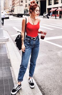 pin: ughmaxine Moda Grunge, Grunge Looks, Outfit 2020, Woman In Red, Mom Jeans Outfit, Fashion 90s, Trendy Swimwear, 90s Fashion Outfits, Outfit Jeans