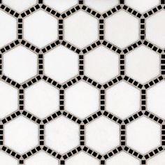 a black and white hexagonal tile pattern