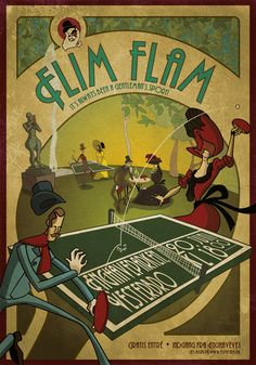 an advertisement for the film fim flam, featuring two people playing ping pong