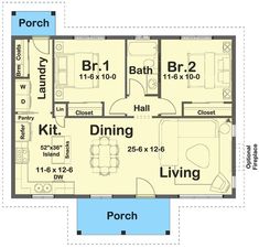 the floor plan for a small house with two bedroom and living room, including an attached bathroom