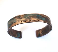 Men's Bronze Roman Numeral Date Bracelet with Verdigris Patina, 8th or 19th Anniversary Gift for Him Bronze Hand Forged Cuff Bracelet As Gift, Bronze Hand Forged Cuff Bracelet Gift, Hand Forged Bronze Cuff Bracelet Gift, Hand Forged Bronze Cuff Bracelet For Gift, Bronze Wearable Art Cuff Bracelet As Gift, Bronze Hand Cast Cuff Bracelet Gift, Hand Cast Bronze Cuff Bracelet Gift, Hand Cast Bronze Cuff Bracelet For Gift, Hand Forged Brass Cuff Bracelet For Gift