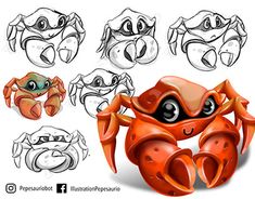 an image of crabs with different expressions on their faces and body parts in various poses