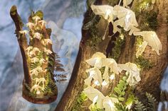 an image of a tree with lights in the bark and flowers on it's branches