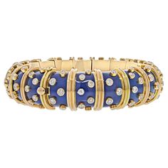 Tiffany and Co. Schlumberger 18K Yellow Gold Blue Enamel Diamond Bracelet For Sale at 1stDibs | tiffany enamel bracelet, schlumberger bangle, schlumberger enamel bracelet Jean Schlumberger, Gold Bracelet Simple, Modern Bracelets, Handmade Jewelry Bracelets, Yellow Jewelry, Antique Bracelets, Diamond Birthstone, Enamel Bangle, Mens Gold Bracelets