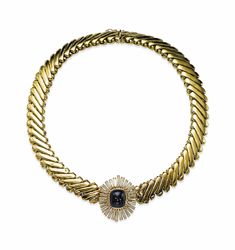 A SAPPHIRE, DIAMOND AND GOLD NECKLACE, BY BULGARI Bulgari Serpenti Necklace, Bvlgari Serpentine Necklace, Bvlgari High Jewelry Necklace, Bvlgari Vintage Jewelry, Bulgari Sapphire Necklace, Beverly Hills Real Estate, Gold Link Necklace, Diamonds And Gold