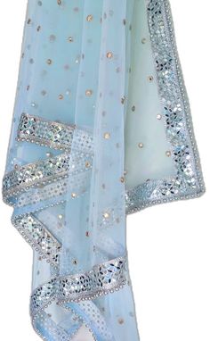 Light Blue Dupatta For Wedding And Eid, Bollywood Style Light Blue Lehenga With Dupatta, Bollywood Style Light Blue Lehenga With Mirror Work, Light Blue Bollywood Lehenga With Mirror Work, Light Blue Bollywood Dupatta For Wedding, Bollywood Light Blue Wedding Dupatta, Light Blue Bollywood Wedding Dupatta, Light Blue Lehenga With Dupatta For Diwali, Light Blue Anarkali Dupatta With Dabka Work