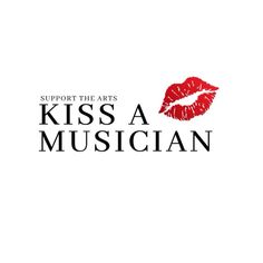 the logo for support the arts'kiss a musician, with red lipstick on it