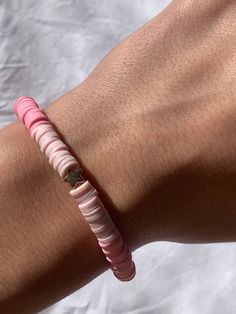 preppy pink beaded bracelet Pink Heart Beads Friendship Bracelet, Pink Round Beads Friendship Bracelets For Summer, Everyday Pink Heart Beads Friendship Bracelets, Pink Stretch Bracelet With Heart Beads For Everyday, Casual Pink Friendship Bracelets With Heart Beads, Casual Pink Beaded Bracelets With Heart Beads, Pink Everyday Bracelet With Round Beads, Trendy Pink Beaded Bracelets With Heart Beads, Everyday Pink Beaded Bracelets With Letter Beads