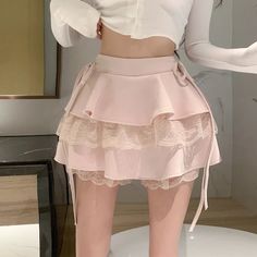 Material: POLYESTER Size Waist Width (cm) Waist Width (in) Skirt Length (cm) Skirt Length (in) S 60 23.6 37 14.6 M 64 25.2 38 15.0 L 68 26.8 39 15.4 Fitted Pastel Goth Pink Skirt, White Ruffle Mini Skirt, Harajuku Style Pink Skirt, Fitted Harajuku Ruffled Mini Skirt, Harajuku Mini Skirt With Ruffles, Pink Harajuku Ruffle Skirt, Fairy Skirt, Skirt Y2k, A Line Mini Skirt