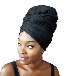 Stretch Head Wrap-Solid Color Jersey Knit Headwrap Turban Hair Scarf Tie by Rayna Josephine (Black Night) Natty Dreads, African Hair Wrap, Head Wrap Styles, Hair Wrap Scarf, Afrikaanse Mode, Scarf Tie, African Head Wraps, Head Wrap Scarf, Turban Headwrap