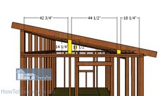 an image of a house being built with measurements for the roof and wall framing on it