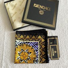 Brand New With Tag, Never Used. Part Of The Fendi By Versace Capsule Collection, The Fendace Gold Baroque Print Features On This Silk Foulard With A Multicolour Rendition Of Fendi's All-Over Monogram Pattern. Hand-Rolled Edges Finish The Piece. Fendace Gold Baroque Print Rolled Edges Outer Fabric: 100% Silk Measurements: 90cm X 90cm Box Included Luxury Festive Silk Scarf, Fendi Silk Head Scarf, Versace Silk Scarf, Luxury Gold Silk Scarf, Luxury Multicolor Silk Scarf, Gold Baroque, Scarf Wrap, Versace, Scarf Accessory