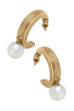 Cultured Pearl Ribbed Hoop Earrings - Canvas Style Ivory Jewelry, Drop Hoop Earrings, Lightweight Earrings, Light Weight Earrings, Pearl Drop, Cultured Pearls, Everyday Wear, Hoop Earrings, Gold