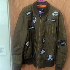 Brand New Never Worn. If You Want Some Style Then This Is Yours!! Casual Long Sleeve Outerwear With Patches, Long Sleeve Streetwear Outerwear With Patches, Casual Hooded Outerwear With Patches, Casual Winter Outerwear With Patches, Long Sleeve Outerwear With Patches For Outdoor, Casual Outerwear With Patches For Outdoor, Casual Outdoor Outerwear With Patches, Casual Outerwear With Patches For Fall, Casual Fall Outerwear With Patches