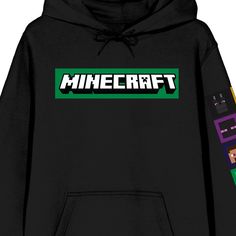 Unleash your inner gamer with this officially licensed Minecraft women's hoodie! Featuring the iconic logo on the front and pixel art on the sleeve, this black hoodie showcases your love for the beloved game. The attached hood adds a cozy touch while the 60% cotton, 40% polyester blend ensures comfort and durability. Perfect for chilly days or gaming nights, this hoodie keeps you stylishly warm. Machine washable for easy care, you can level up your wardrobe and dive into the world of Minecraft w Minecraft Hoodie, Minecraft W, V Lines, All Minecraft, Black Hoodie Men, Women's Hoodie, Minecraft Pixel Art, Hoodie Xxl, Iconic Logo