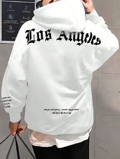 Blanco Casual Collar manga larga Tela Letras Pullovers Embellished Estiramiento medio Functional White Streetwear Sweatshirt, White Relaxed Fit Hoodie With Text Print, White Hoodie With Custom Print, Relaxed Fit, Oversized White Hoodie With Text Print, White Streetwear Hoodie With Logo, Hoodie Illustration, Hoodie Customize, White Hoodie Men, Drop Shoulder Hoodie