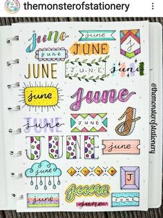 Journal Lists Ideas, June Calligraphy, Calligraphy Months, Olivia Makeup, Calendar Doodles, Life Organizer, Header Ideas, Bullet Journal Headers