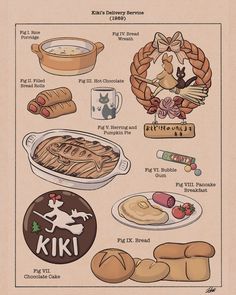 a poster with different types of breads and pastries on it's side