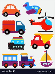 colorful cars and trucks on a white background