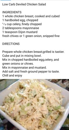 a recipe for chicken salad on a plate