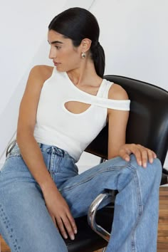 Off White Shoulder Cutout - Noelle Top | Marcella Caterina Dress, Tiffany Dresses, Cut Out Top, Summer Tank, Asymmetrical Tops, Sleeveless Top, Fashion Inspo, Casual Outfits, Cute Outfits