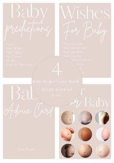 the baby wish list is shown in four different colors and font options for each item