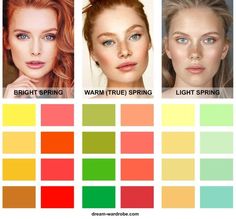 True Spring Red Hair, True Spring Celebrities, Color Analysis Spring, Spring Skin Tone, Bright Spring Color Palette, Season Palette, True Spring Palette, True Spring Color Palette, Warm Spring Color Palette