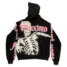 Maximo Maximo Skeleton Hoodie Black French Terry Heavyweight Oversize Long Sleeve Hoodie With Skull Print For Streetwear, Skull Print Hoodie For Streetwear, Oversized Hooded Skull Print Sweatshirt, Oversized Hooded Sweatshirt With Skull Print, Black Long Sleeve Sweatshirt With Skull Print, Black Edgy Outerwear With Skull Print, Black Skull Print Sweatshirt For Winter, Black Hooded Hoodie With Skull Print, Black Long Sleeve Hoodie With Skull Print