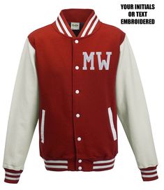 Your TEXT or Initials embroidered on AWDiS Varsity Jacket. Front embroidery default LEFT or RIGHT (at checkout request) You can ask for TEXT for embroidery or Initials (recommended 2 letters max for best look) Optional: BACK embroidery wide 30cm Available sizes: XS - 3XL Material:70% ringspun cotton/30% polyester. Weight:330 gsm *Charcoal 52% cotton/48% polyester. **Heather grey 65% cotton/35% polyester. Features Soft cotton faced fabric. Brushed back fleece. Knitted collar, cuffs and hem withst Cheap Outerwear With Letter Embroidery For College, Cheap College Outerwear With Letter Embroidery, White Embroidered Patch Long Sleeve Outerwear, White Long Sleeve Outerwear With Embroidered Patch, White Embroidered Outerwear For Winter, White Embroidered Patch Outerwear For College, Winter White Outerwear With Embroidered Patch, White Embroidered Winter Outerwear, White Varsity Jacket With Embroidered Patch For College