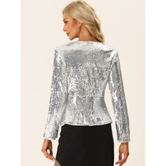 This sequin sparkle jacket is fashionable and chic, which shows your unique charm. Put some shimmer into your new season wardrobe with this fashion long sleeves sequin jacket. This vintage outwear has a classic color for you to choose from. It is great to pair them with any clothes, dresses, jeans, skirts, shoes, bags, and accessories. Suitable for winter/ autumn and for many occasions, such as party, club, daily, date, weenkend, holiday, etc. Glitter Long Sleeve Outerwear For Party, Long Sleeve Glitter Outerwear For Party Season, Glitter Outerwear For Party Season, Evening Outerwear With Contrast Sequin And Long Sleeves, Glitter Long Sleeve Outerwear For Night Out, Glamorous Long Sleeve Party Outerwear, Glitter Outerwear For Fall Party, Fall Party Outerwear With Glitter, Evening Long Sleeve Outerwear With Contrast Sequin