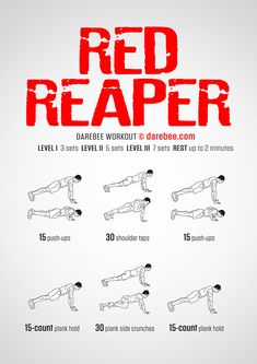 a poster with instructions on how to do the red reaper workout for beginners