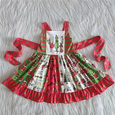 School Bus Print Twirl Dress Casual Style In stock , can be shipped in 2 days Swirl Dress, American Dolls, Twisted Dress, Girls Boutique Clothing, Girls Christmas Dresses, Twirl Dress, Christmas Cartoons, Girls Boutique