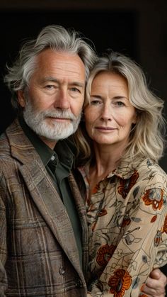 an older couple is posing for a portrait