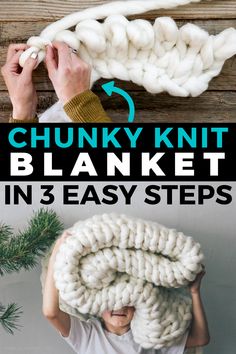 chunk knit blanket in 3 easy steps