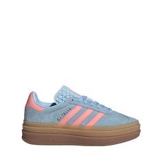 adidas Gazelle Bold Athletic Shoe - Big Kid - Clear Sky / Semi Pink / Silver Pink And Blue Adidas Gazelle, Pink And Blue Gazelle, Platform Adidas Gazelle, Adidas Gazelle Platform, Adidas Gazelles, Gazelle Adidas, Cute Adidas Shoes, Adidas Gazelle Bold, Nike Shoes Women Fashion