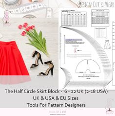 the half circle skirt - 6 - 22 uk to usa & usa tools for pattern designers