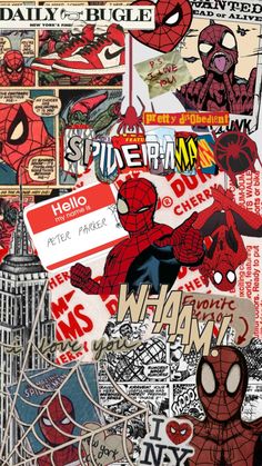 a collage of spiderman stickers and decals