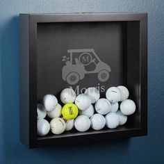 Custom Golf Cart Golf Ball Display Case Golf Ball Display, Golf Ball Display Case, Golf Ball Holder, Golf Ball Displays, Golf Ball Gift, Golf Room, Golf Ball Crafts, Ball Display, Shadow Box Gifts