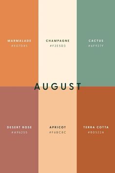 the words august are in different colors and font styles, as well as an image