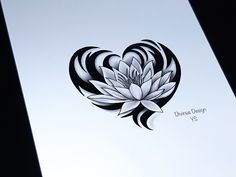 a black and white drawing of a heart shaped flower