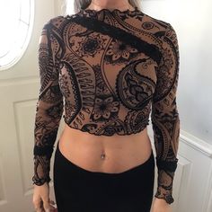 Long Sleeve Black Design With Nude Background, Has Lace Trim Around Bottom Area Of Sleeve, Lace Trim Across Front Of Top With Stud Decor At Top Of Shoulder. Very Sexy And Comfy. I Can Make Sizes Xs, S, M, L Brown Fitted Top For Evening, Brown Stretch Crop Top For Party, Brown Cropped Party Top, Alien Crop Top, Nude Background, Cute Tube Tops, Kawaii Outfits, Satin Crop Top, Beautiful Roads